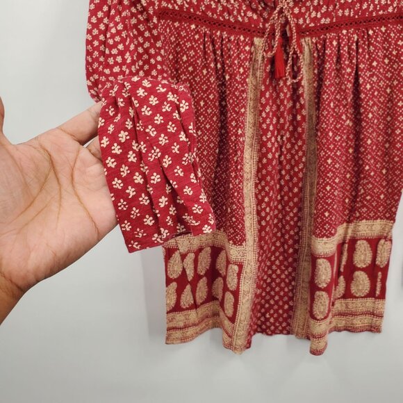 Lucky Brand Ditsy Peasant Long Sleeve Tunic Top Blouse Size Medium Boho Casual - Picture 4 of 13